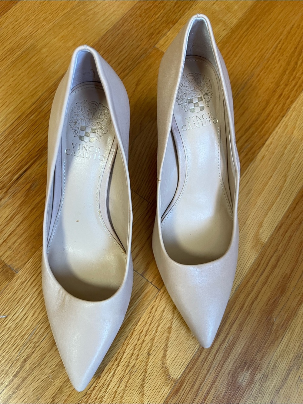 Vince Camuto Nude Pointed-Toe Leather Pumps